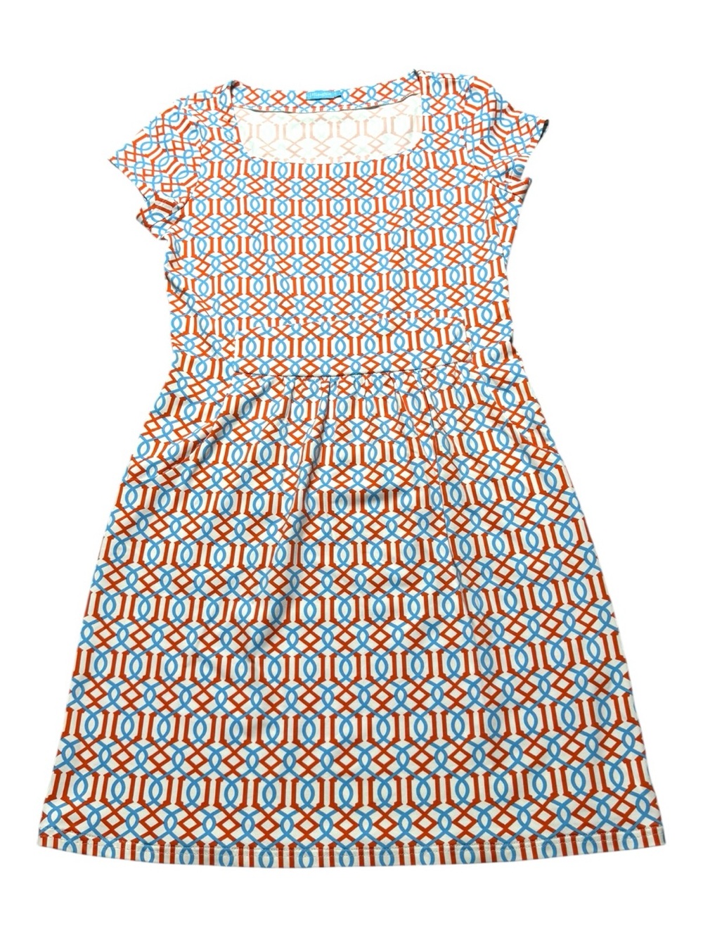 J. McLaughlin Women’s Small Blue and Orange Emma Dress Stretch Preppy Geometric